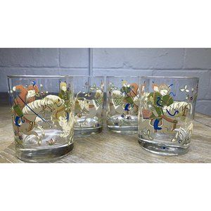4x Cera Genghis Khan Maharajah Tiger Hare‎ Hunting Equestrian Rocks Glasses